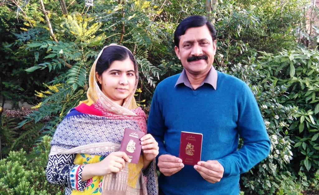 Malala and Ziauddin Yousafzai receiving their passports. Image: Open Bethlehem