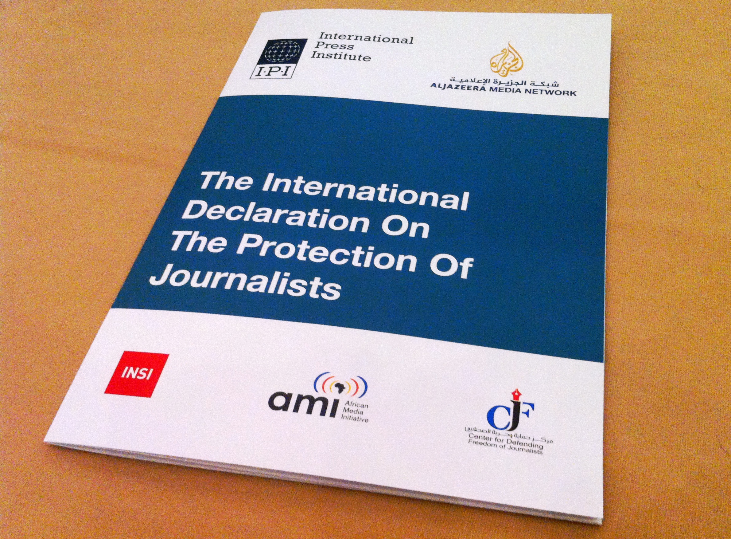 International Declaration on the Protection of Journalists. Image: IPI